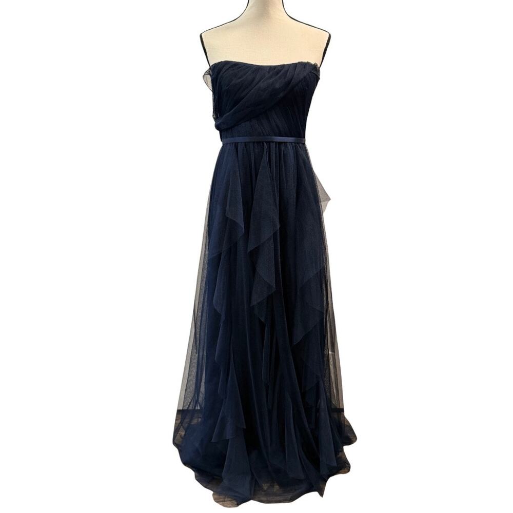 Vera Wang White Women’s Navy Tulle Strapless Dress Size 8